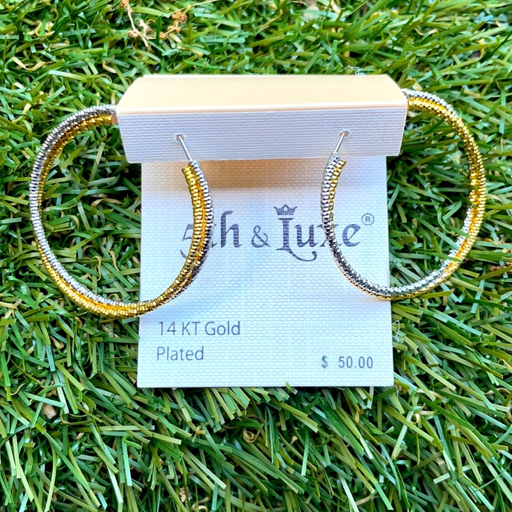 14 Kt Gold & Silver Hoop Earrings by 5th & Luxe